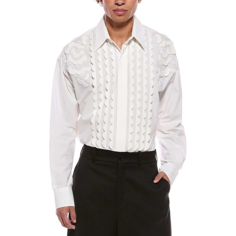 Valentino Mens Silk-Trim Shirt, White